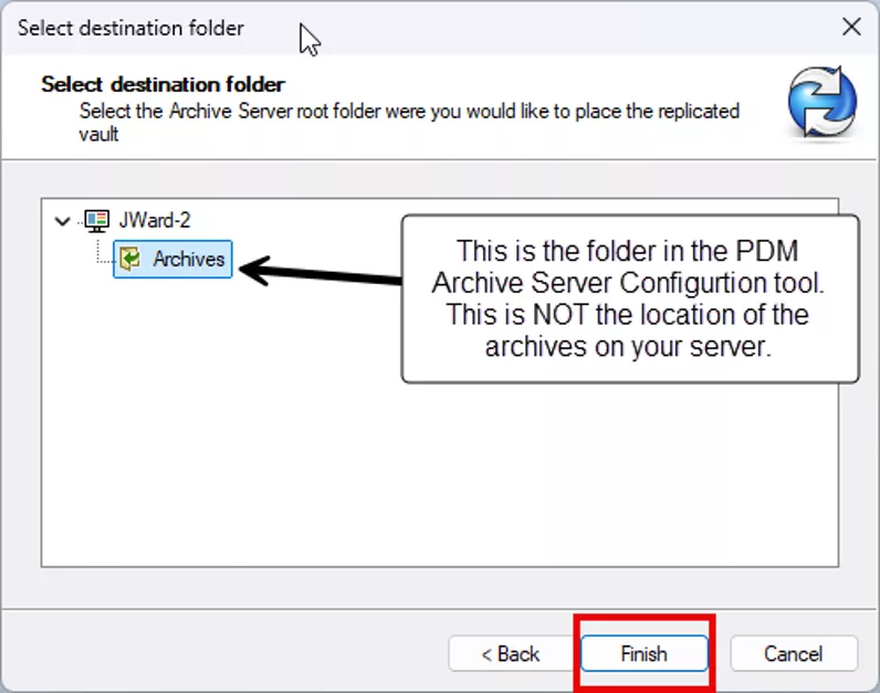 SOLIDWORKS PDM Select Destination Folder Dialog 