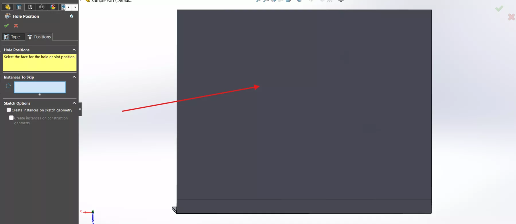 Select a Face in SOLIDWORKS to Add a Slot to