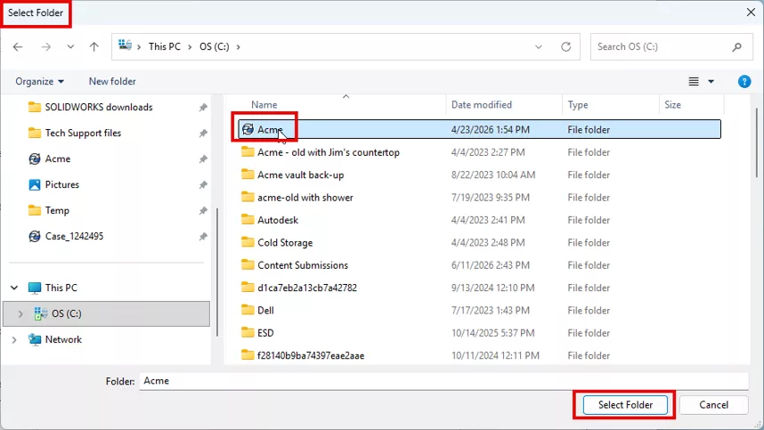 SOLIDWORKS PDM Select Folder Schema