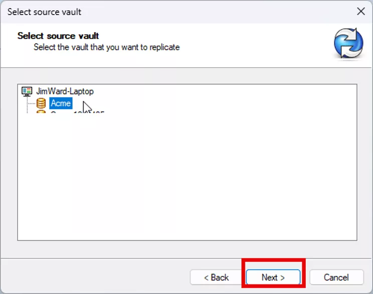 Select Source Vault Screen in SOLIDWORKS PDM 
