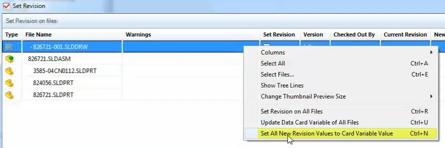 Set all New Revision Values in SOLIDWORKS PDM 