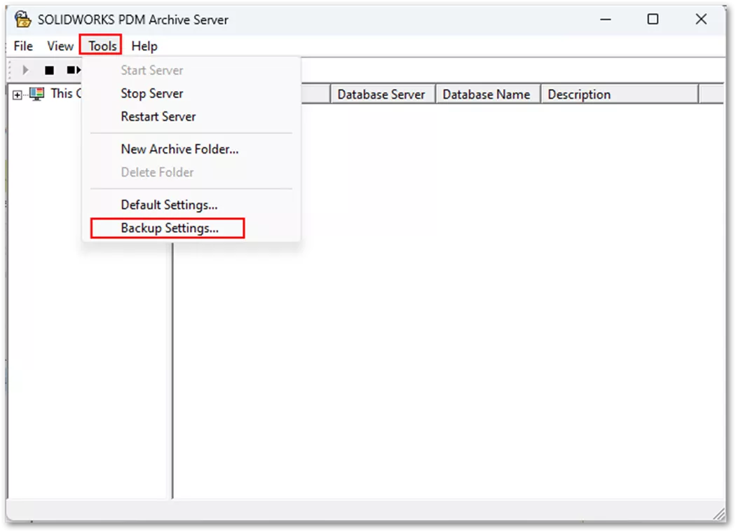 Set Archive Settings SOLIDWORKS PDM Backups