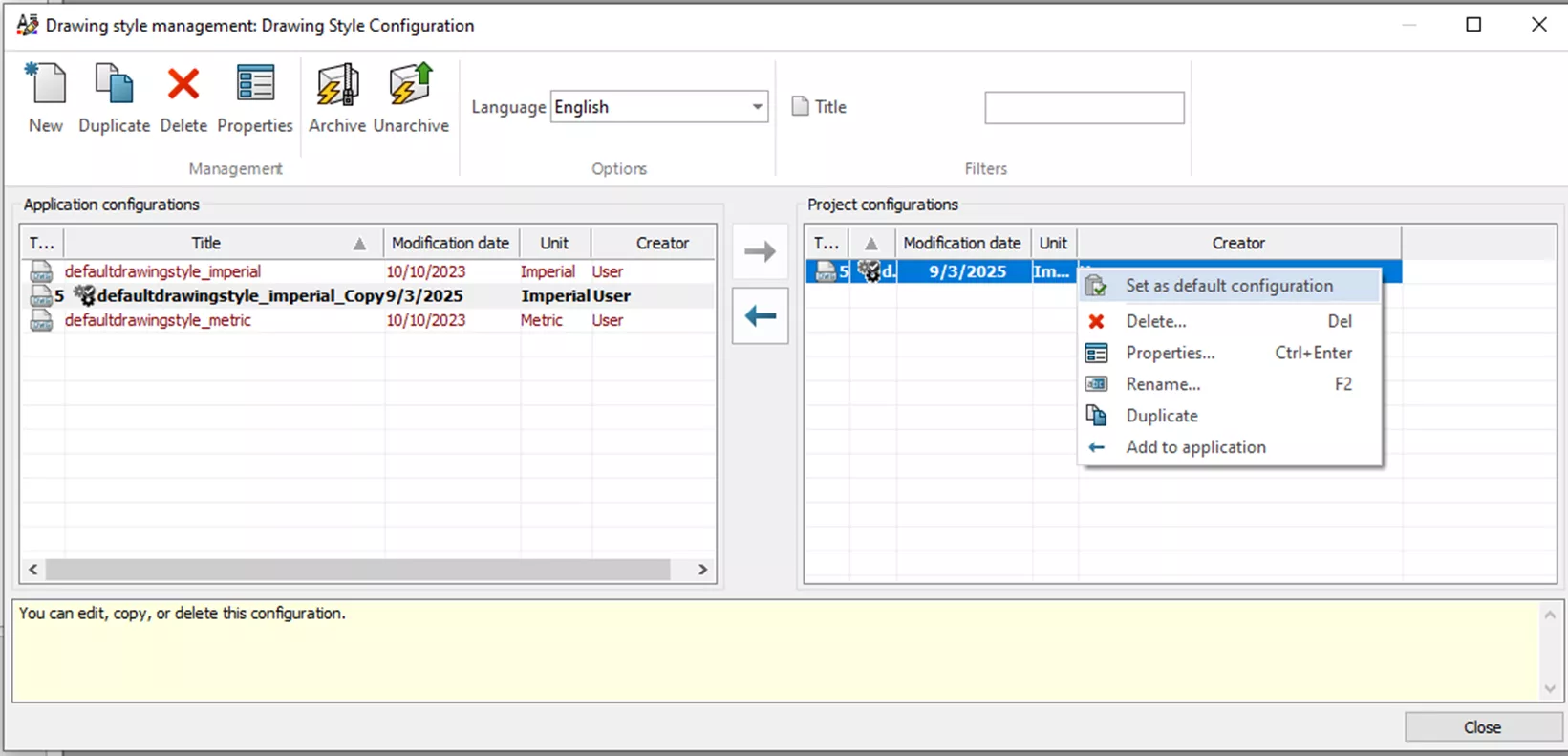 Set as Default Configuration Option in SOLIDWORKS Electrical