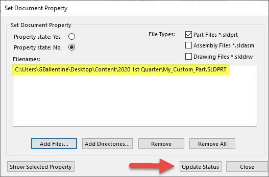 set document property update status