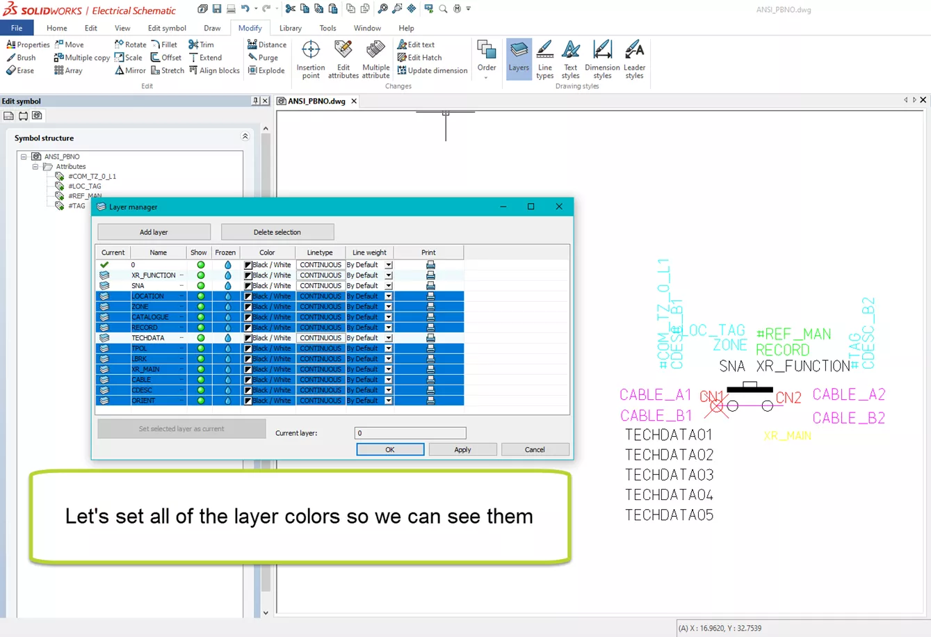 Set Layer Colors in SOLIDWORKS Electrical 