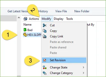 Set Revision Command in SOLIDWORKS PDM