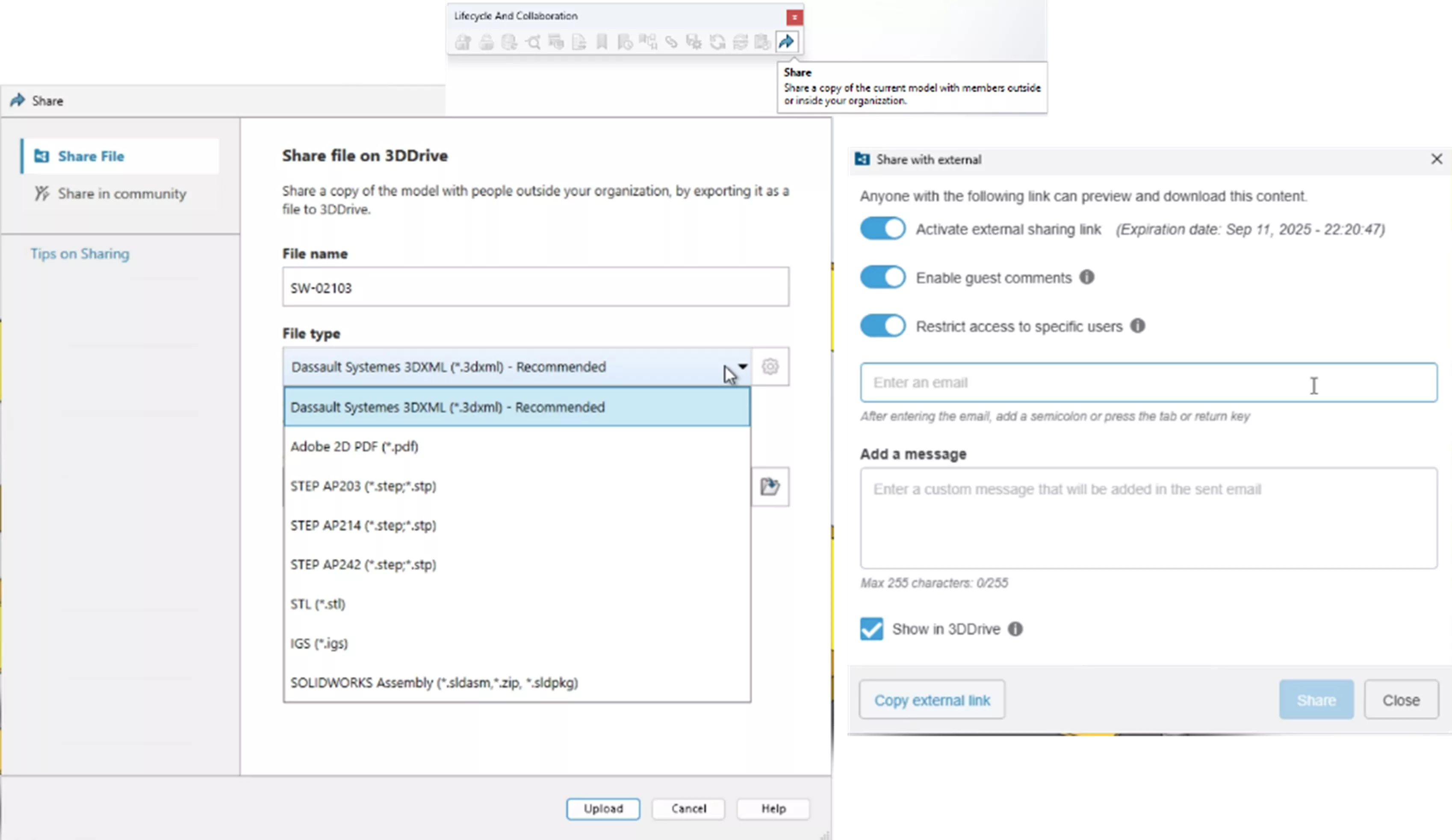 Share Command in SOLIDWORSK 2026 3DEXPERIENCE Collaboration