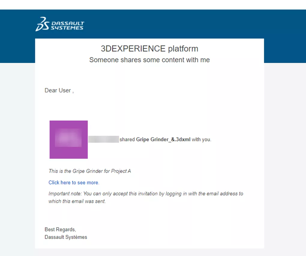 3DEXPERIENCE Platform Shared SOLIDWORKS Content Email 