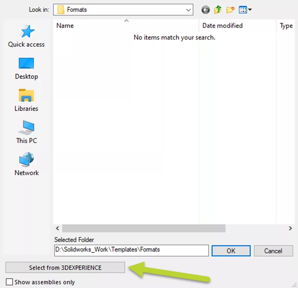 Select from 3DEXPERIENCE Option Sheet Formats