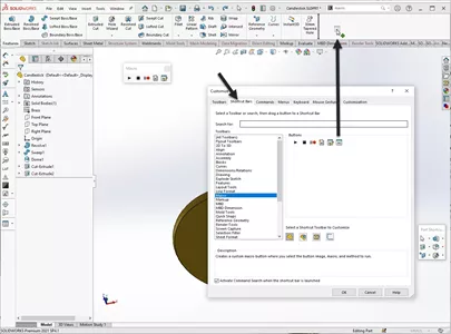 Shortcuts Bar Tab in SOLIDWORKS to Add Macro 