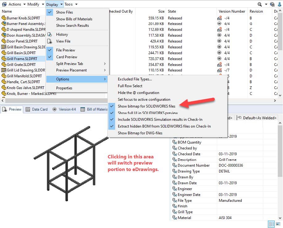 SOLIDWORKS PDM Preview Tab Options | GoEngineer