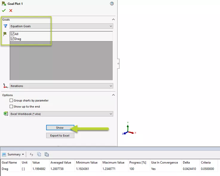 Show Equation Goals SOLIDWORKS Flow 