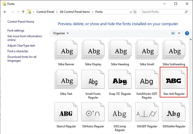 Show Fonts in Windows Folder