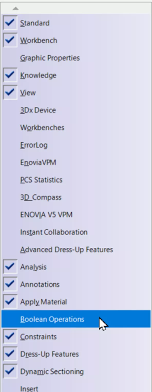 Show/Hide Toolbars In CATIA V5
