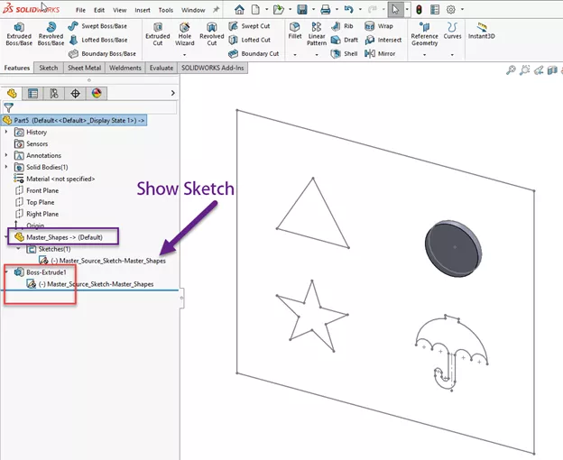 Show Sketch SOLIDWORKS Master Model 