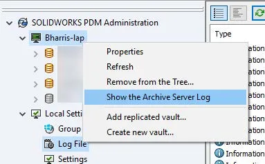 show the archive server log screen