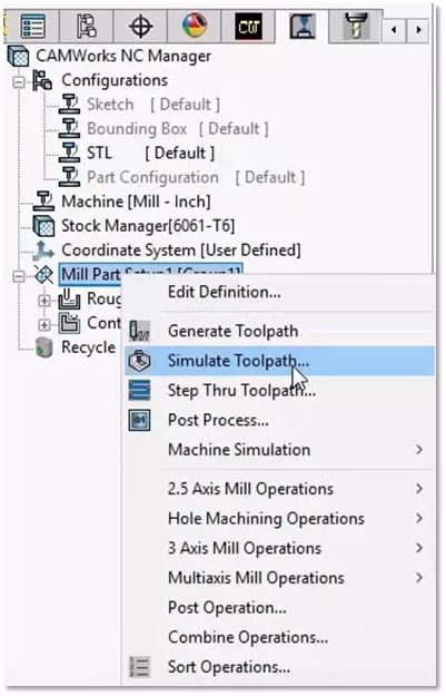 Stimulate Toolpath Option in CAMWorks NC Manager