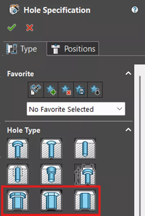 Available Slot Types within SOLIDWORKS Hole Wizard Feature