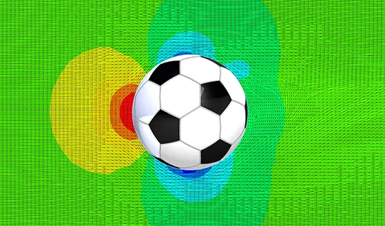 Fluid pressure plot on a soccer ball in SOLIDWORKS Flow Simulation