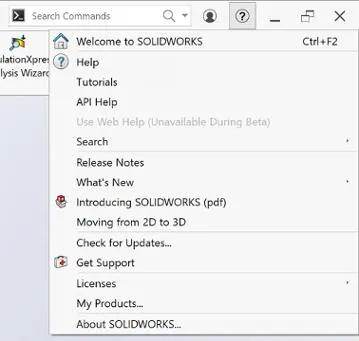 SOLIDWORKS 2020 Help Menu 