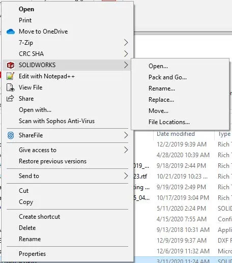 SOLIDWORKS 2020 Open, Rename, Replace, and Move Options