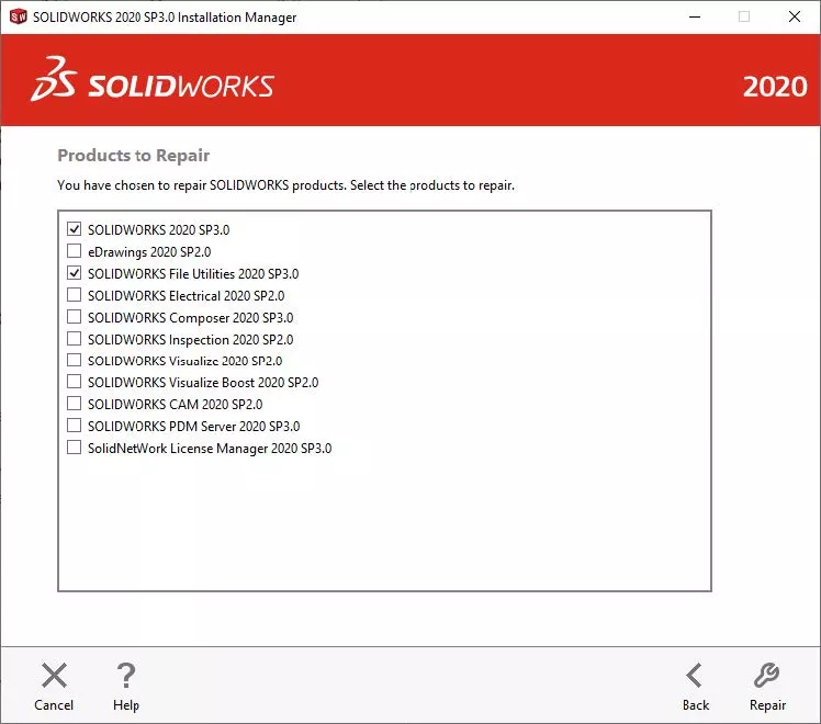 SOLIDWORKS 2020 Products to Repair