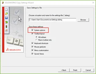 SOLIDWORKS 2021 Save System Options Dialog Box