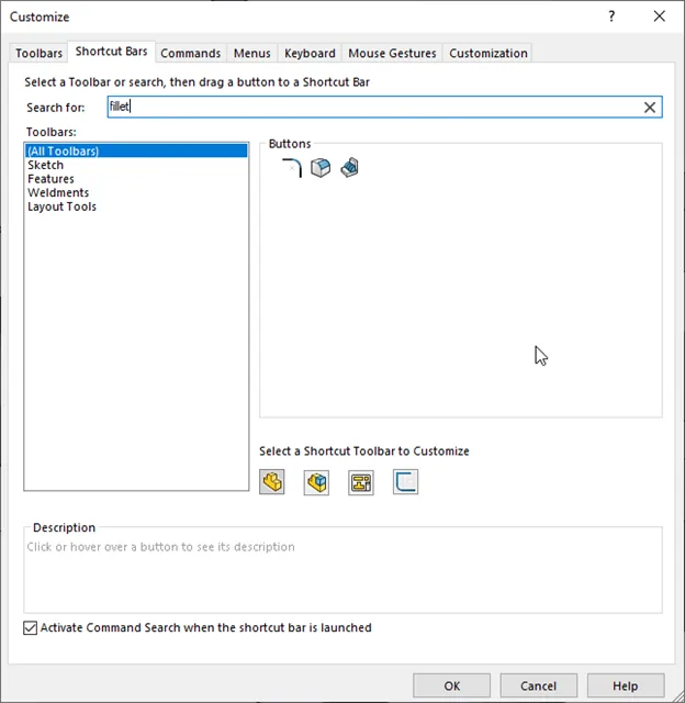 SOLIDWORKS 2021 Shortcut Toolbar Customization