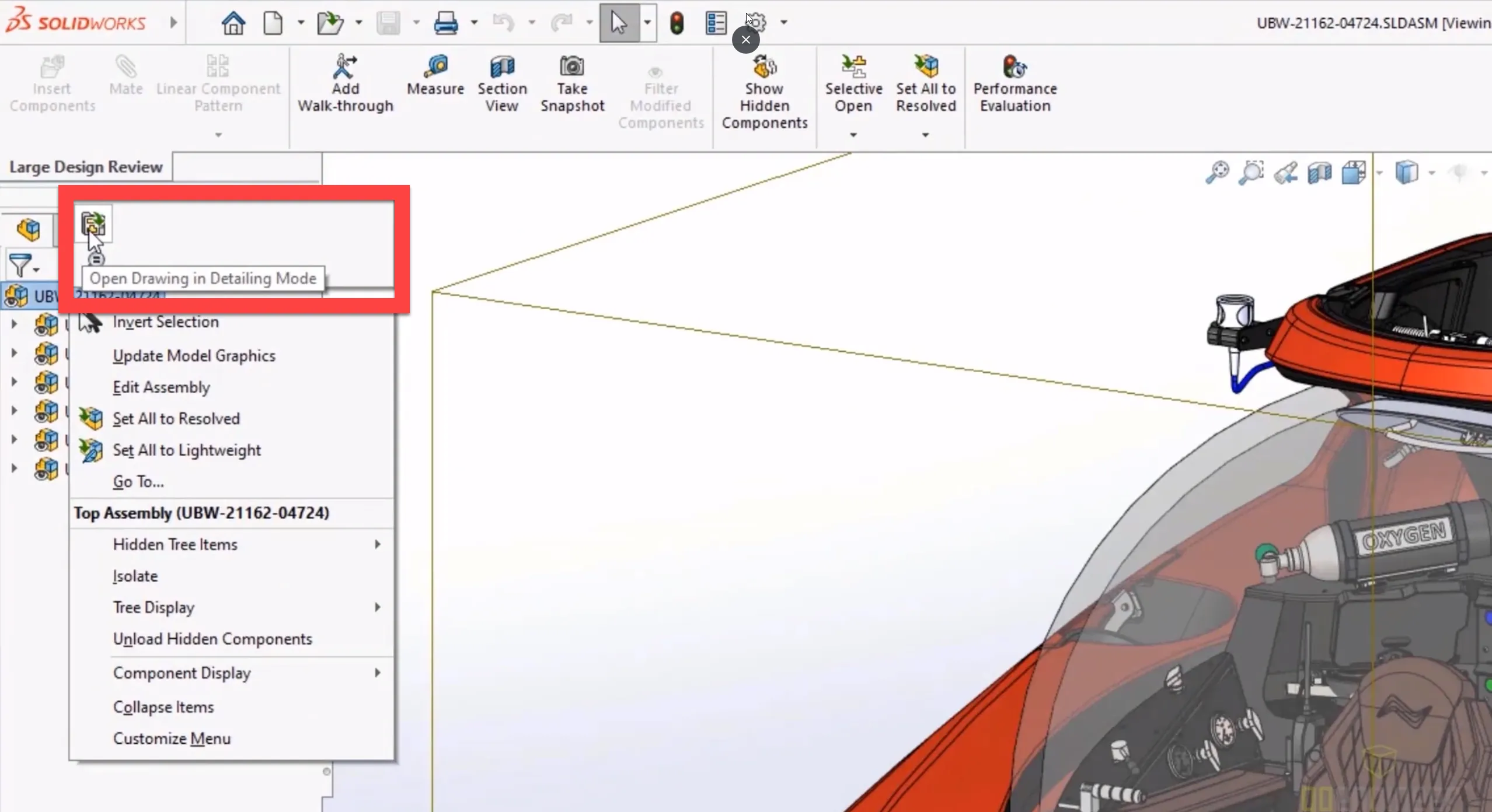 SOLIDWORKS 2022 Open Drawing in Detailing Mode