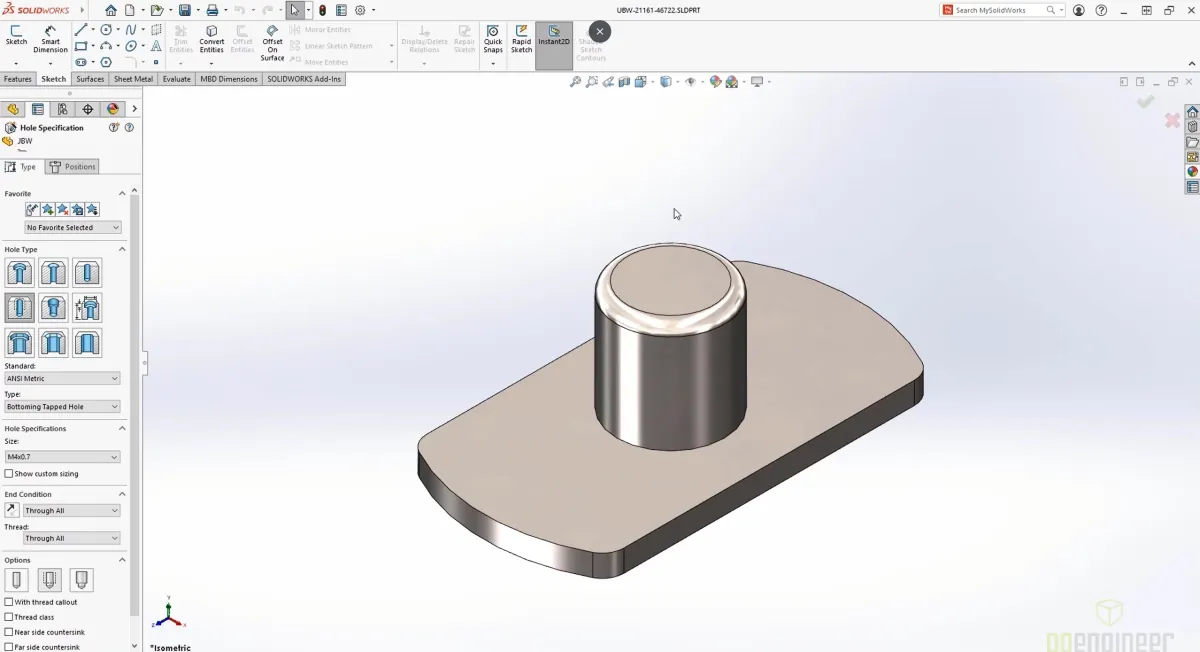 SOLIDWORKS 2022 Hole Wizard for Cosmetic Threads