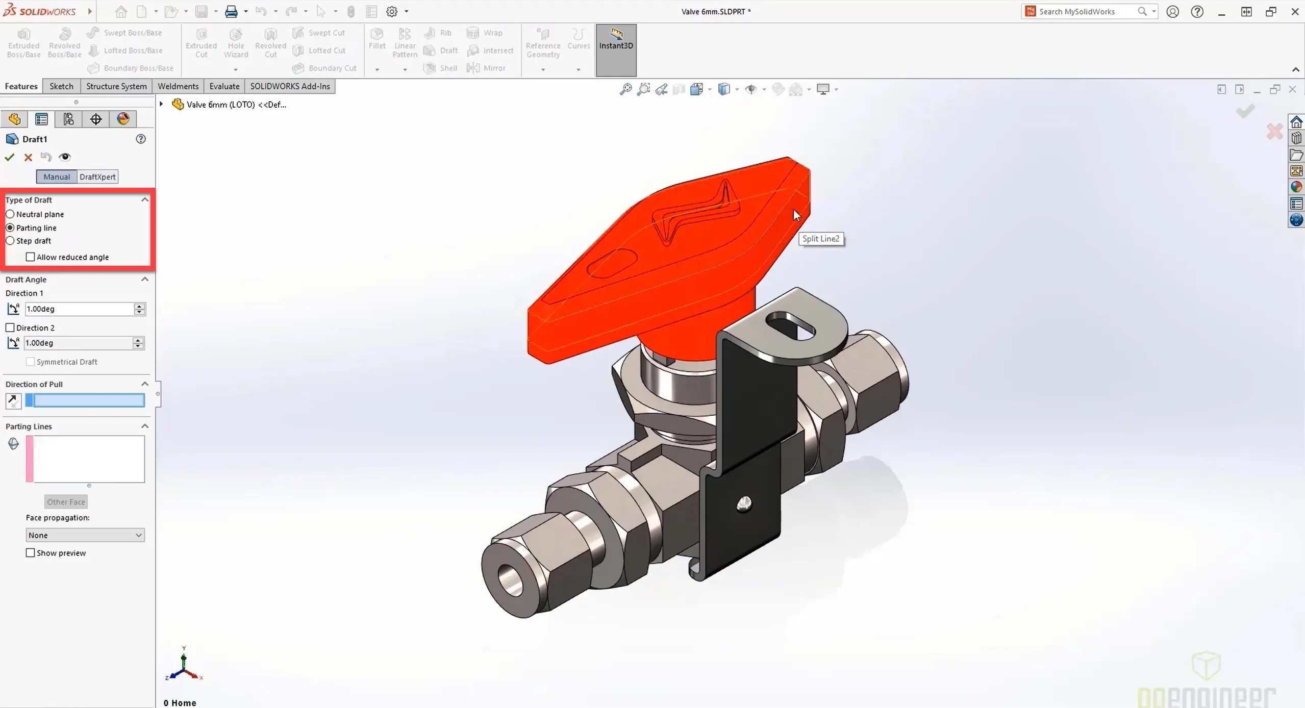 SOLIDWORKS 2022 Parting Line Feature