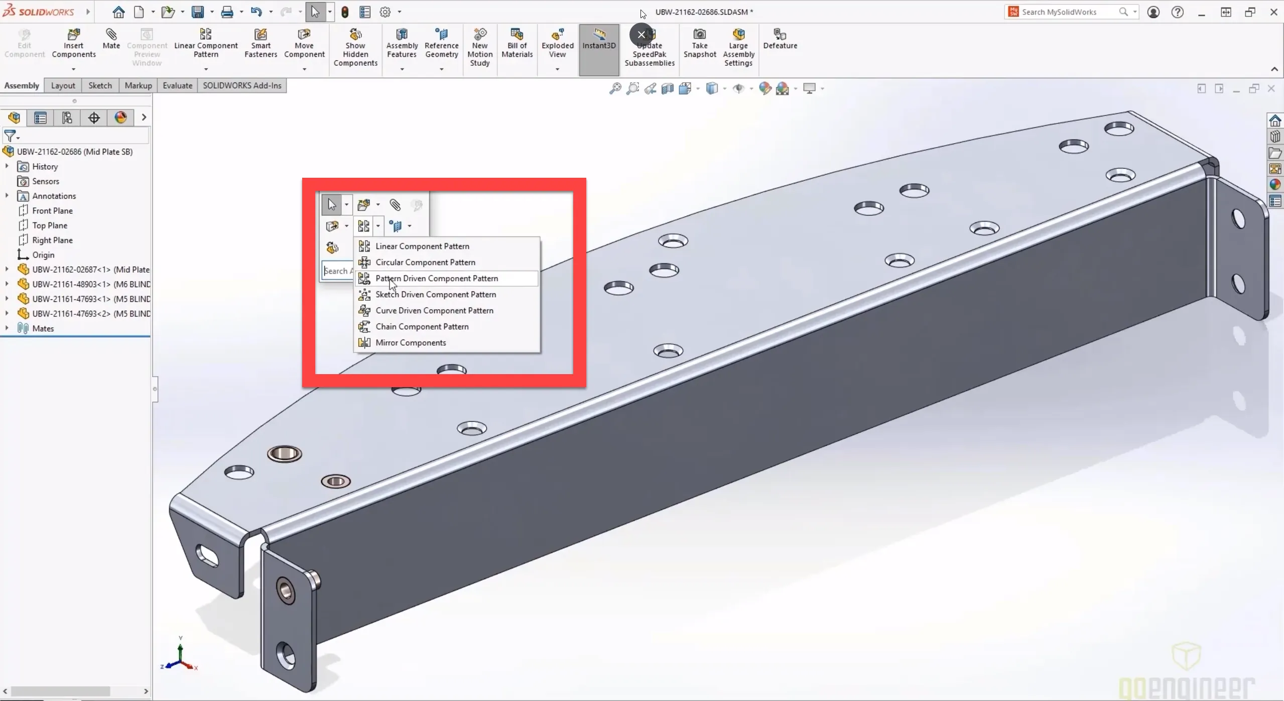 SOLIDWORKS 2022 Pattern Driven Component Pattern