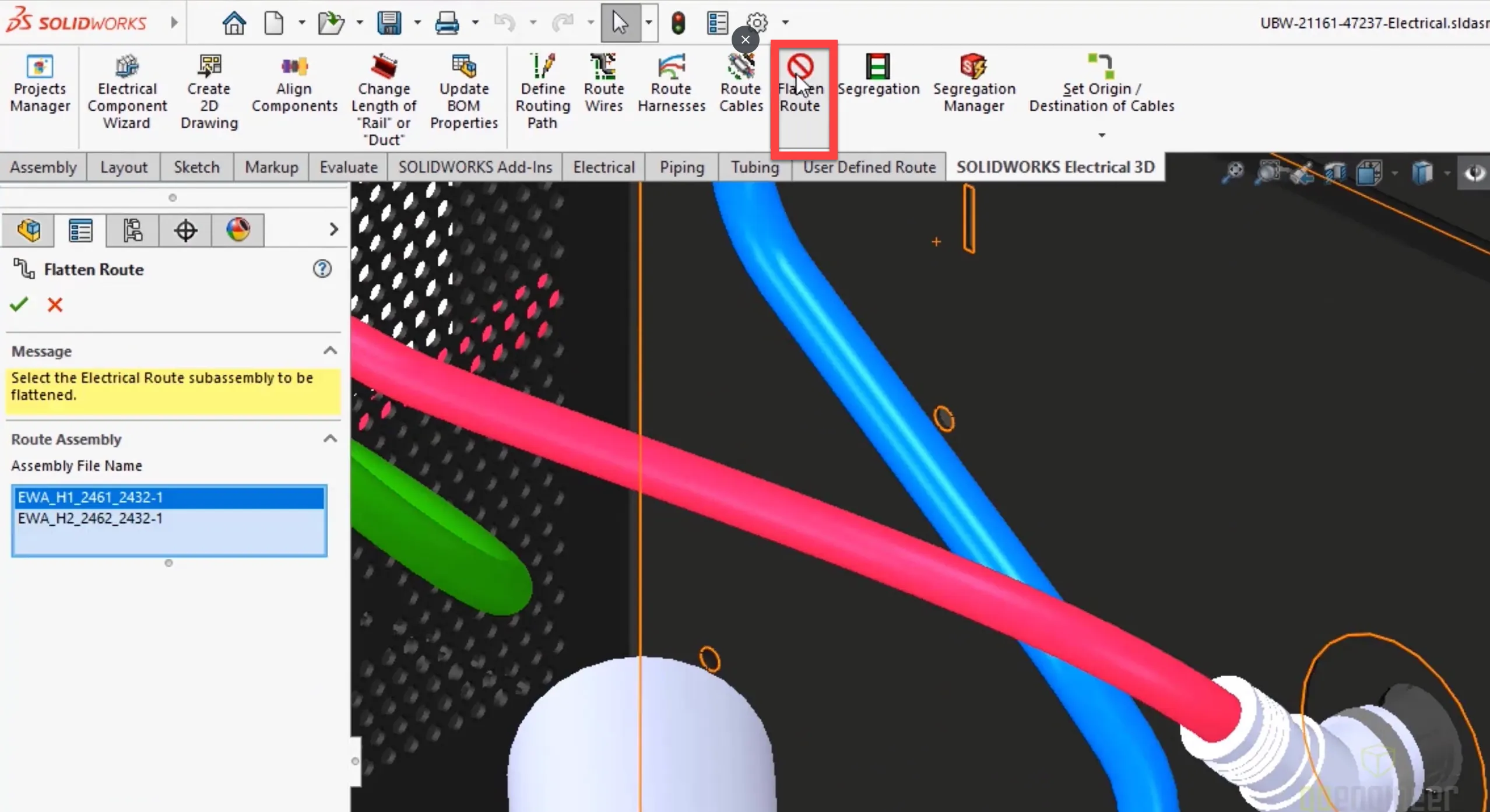 SOLIDWORKS 2022 Routing Flatten Route