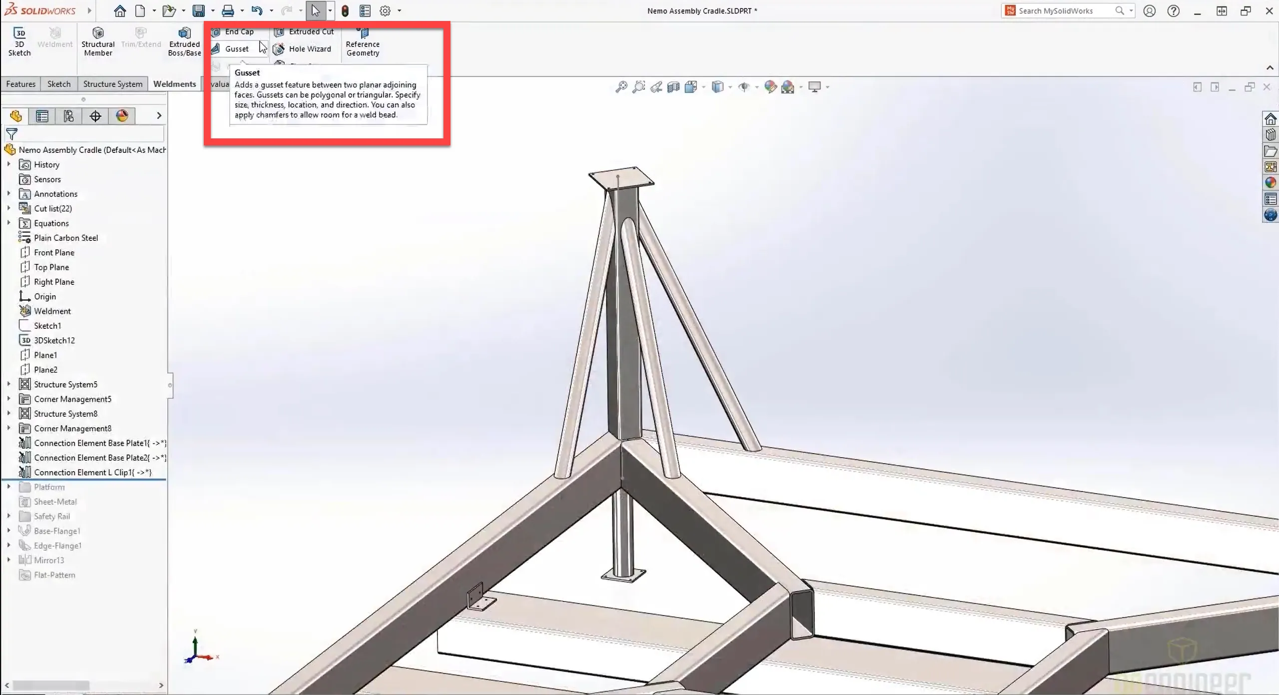 SOLIDWORKS 2022 Structure Systems End Caps and Gussets
