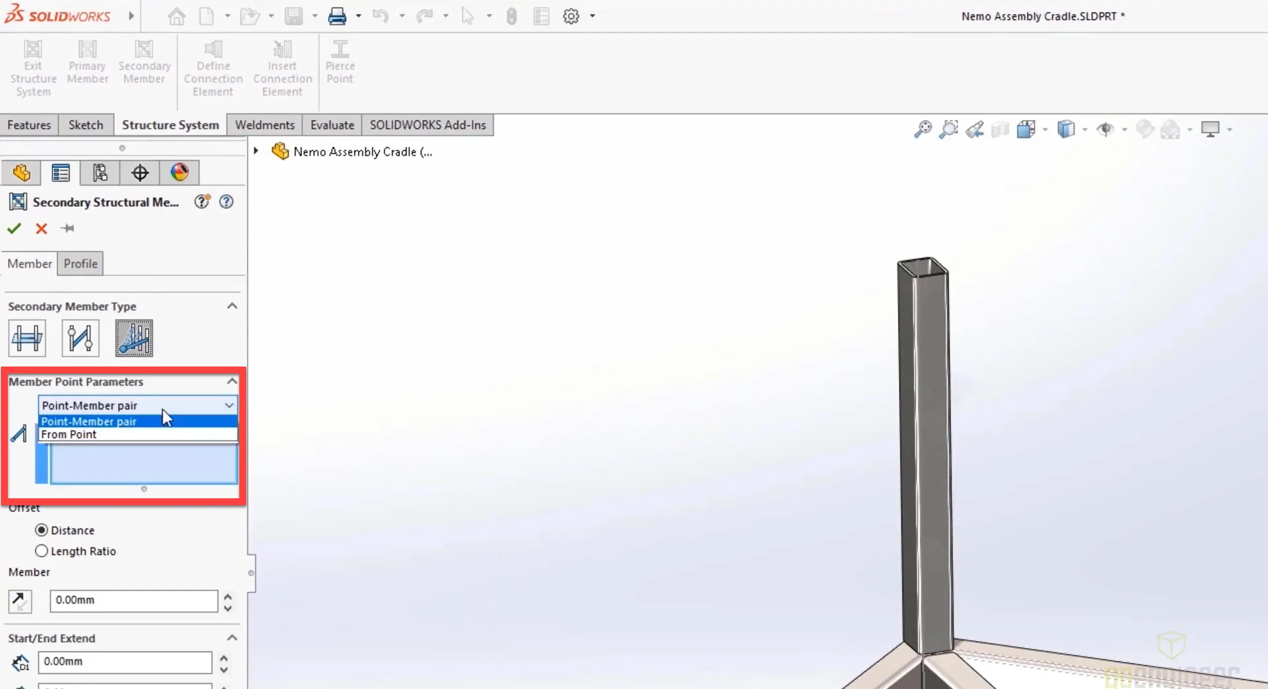 SOLIDWORKS 2022 Structure Systems Point-Member Pair