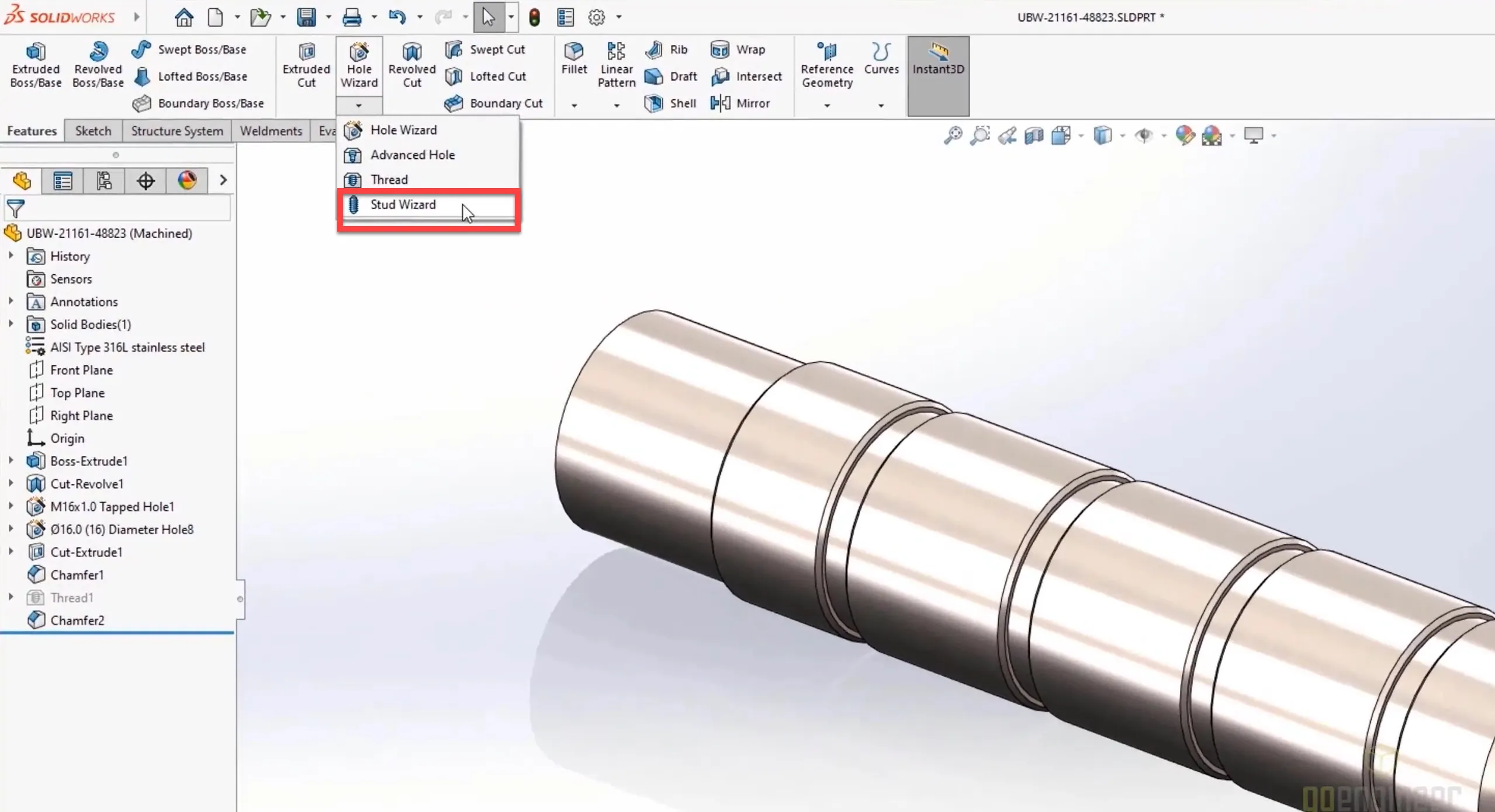 SOLIDWORKS 2022 Stud Wizard