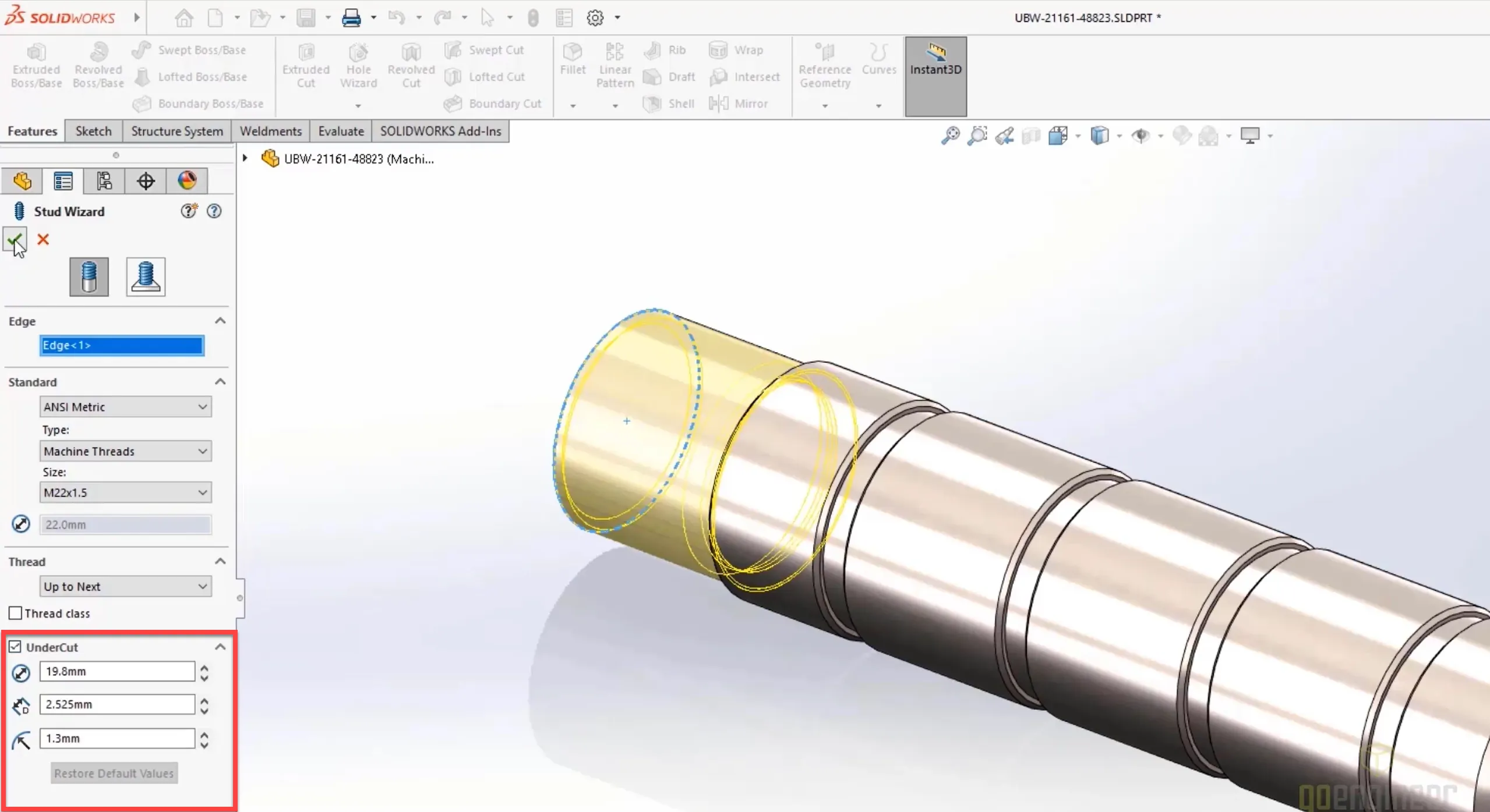 SOLIDWORKS 2022 Undercut 