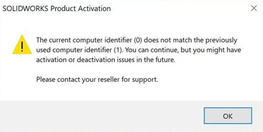 The Current Computer Identifier Does Not Match SOLIDWORKS 2024 Activation Error 