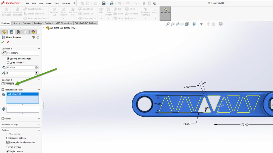 What S New SOLIDWORKS 2024 Sketches Features Multi Body Parts More   Solidworks 2024 Linear Pattern Symmetric Option 