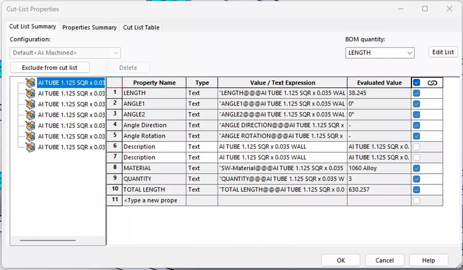 SOLIDWORKS 2024 Structure System Cut List Property Updates