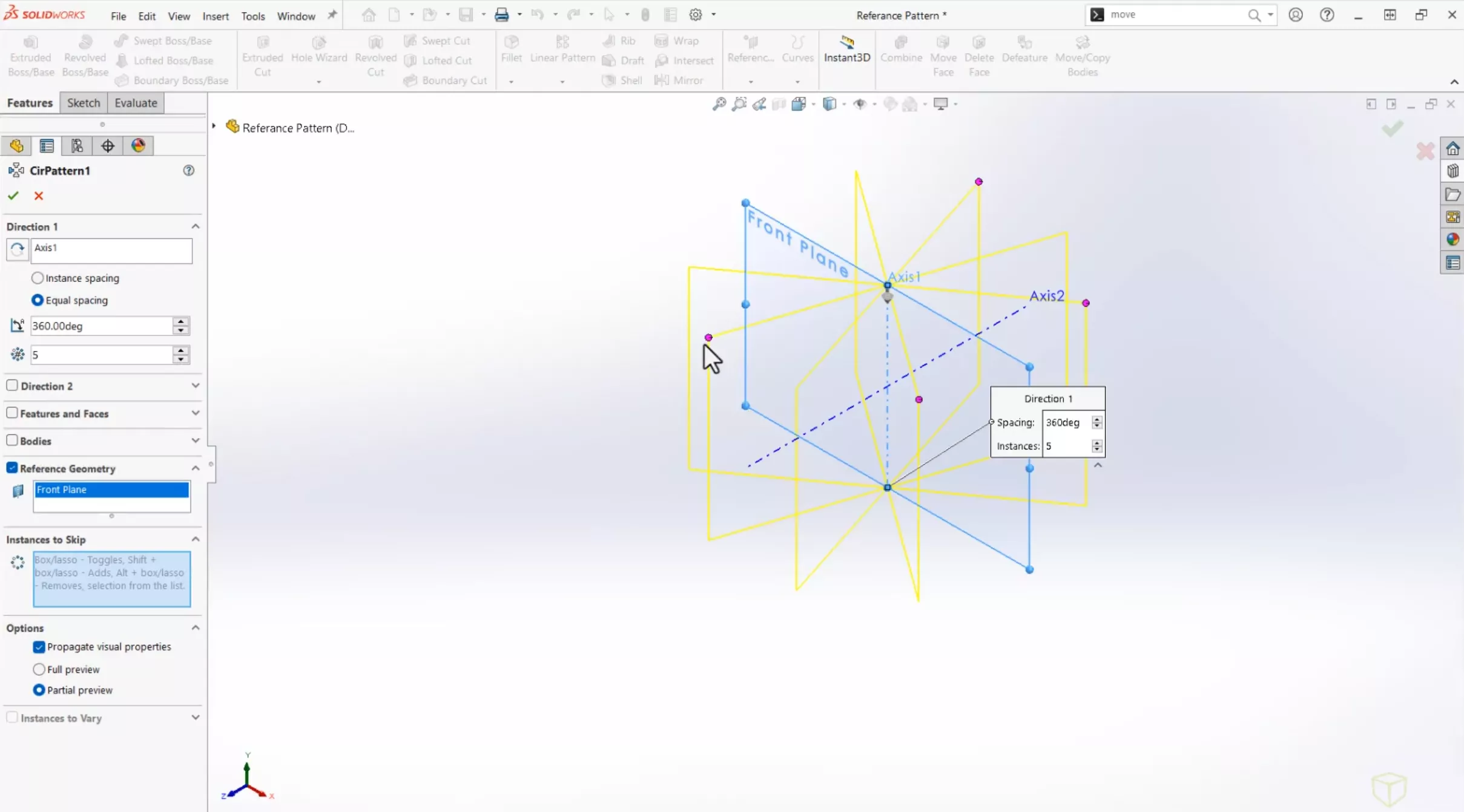 SOLIDWORKS 2025 Circular Pattern Parts and Features