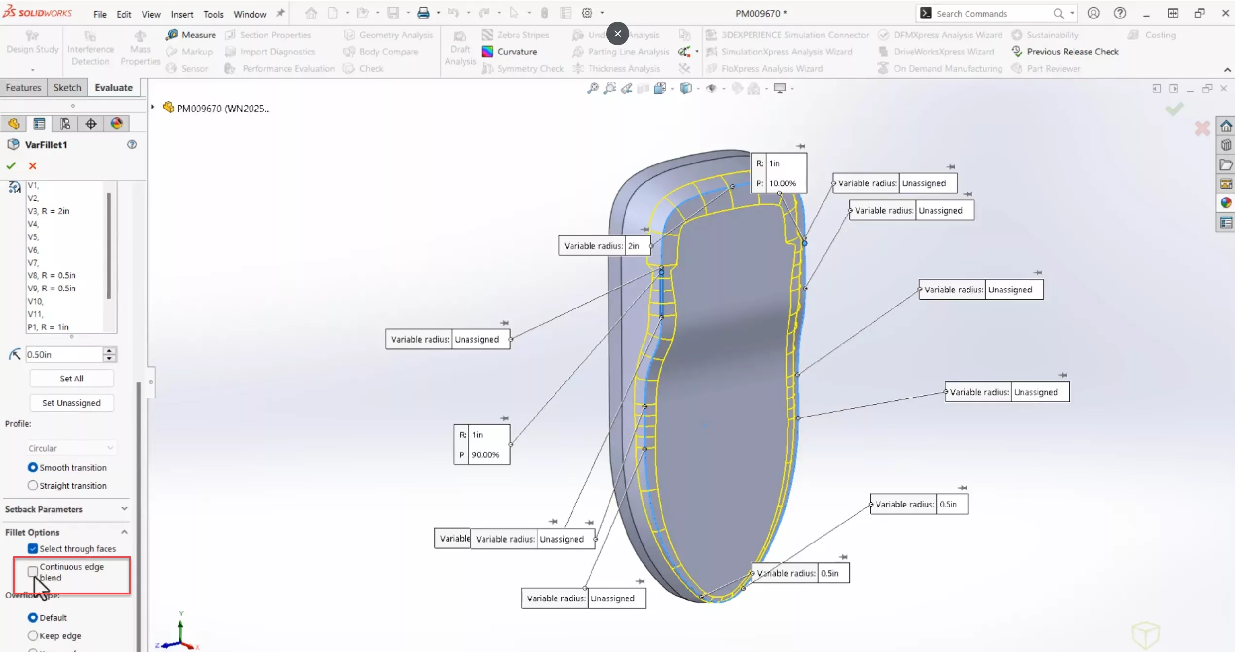 SOLIDWORKS 2025 Parts and Features Continuous Edge Blend 