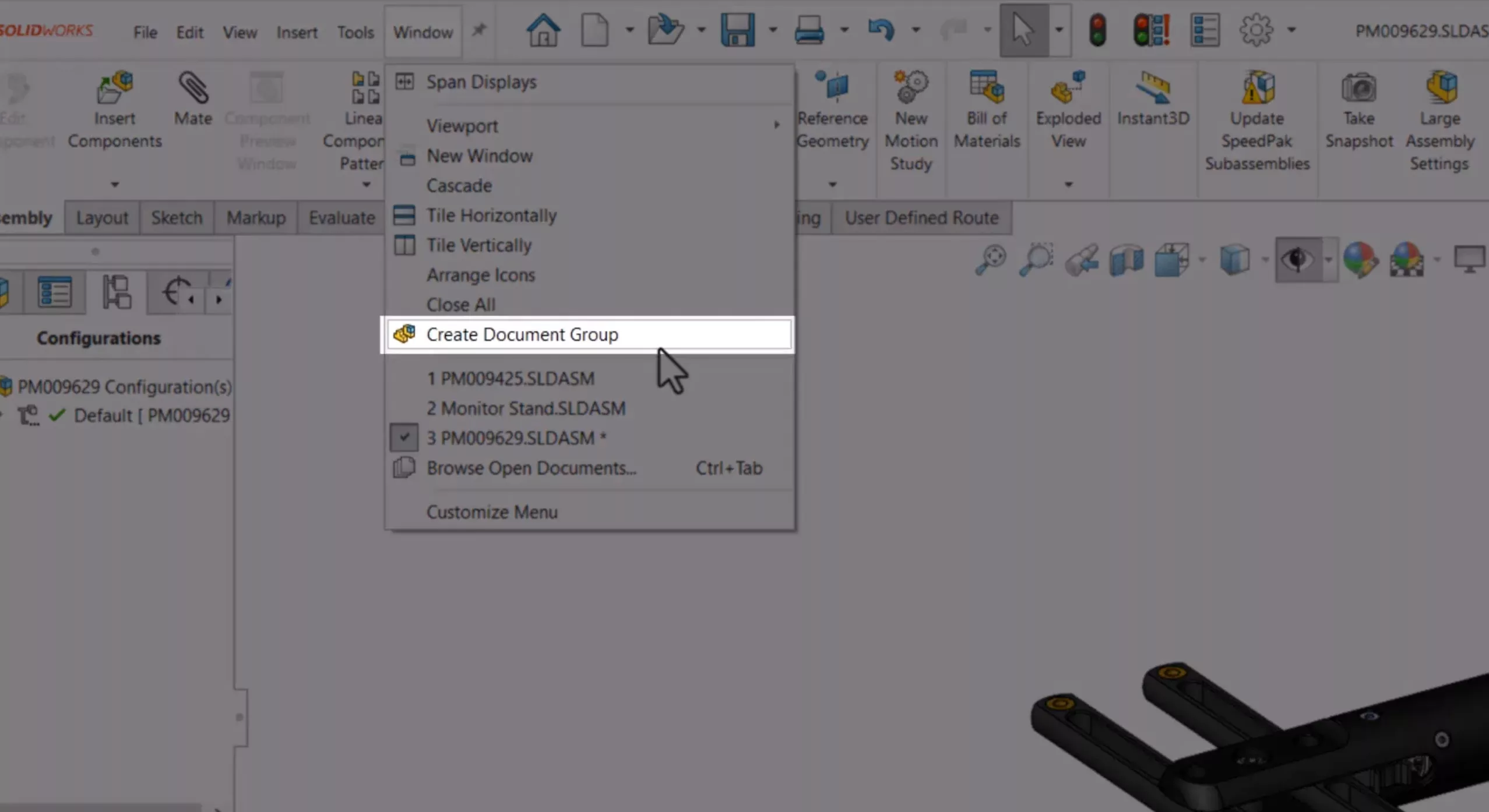 SOLIDWORKS 2025 Create Document Group Option 