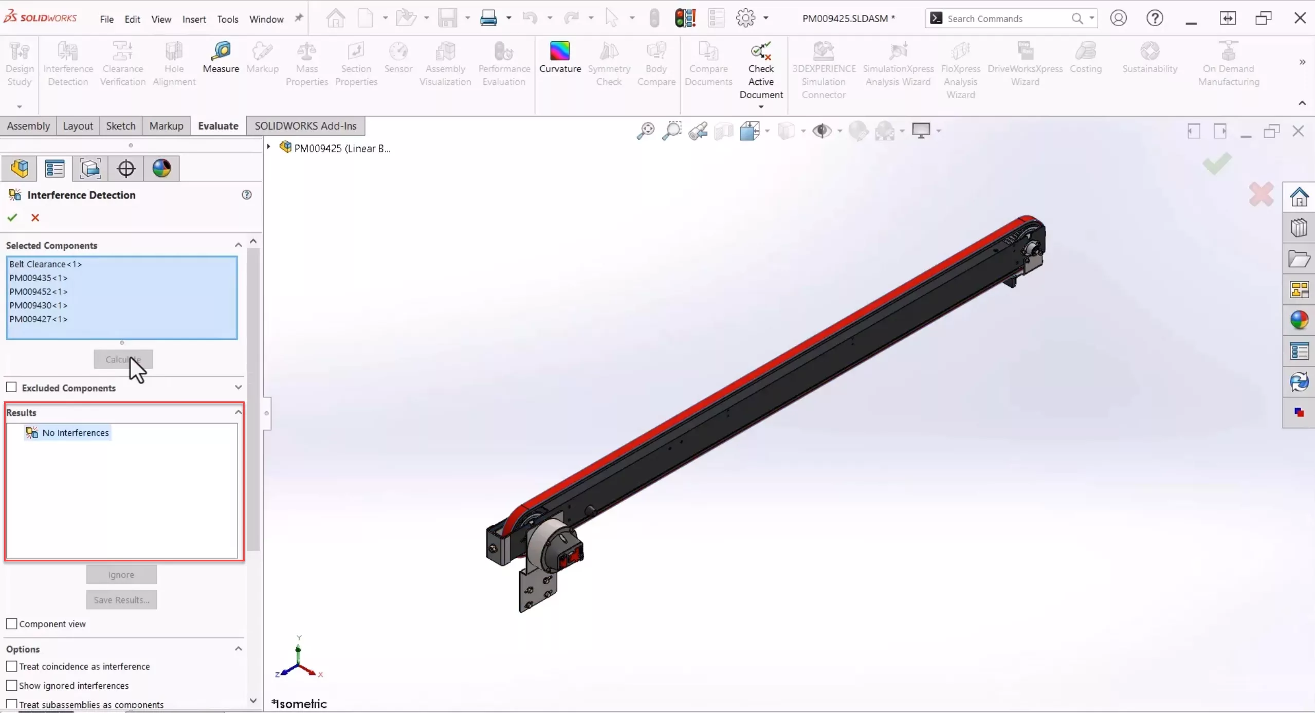 SOLIDWORKS 2025 Interference Detection Results 