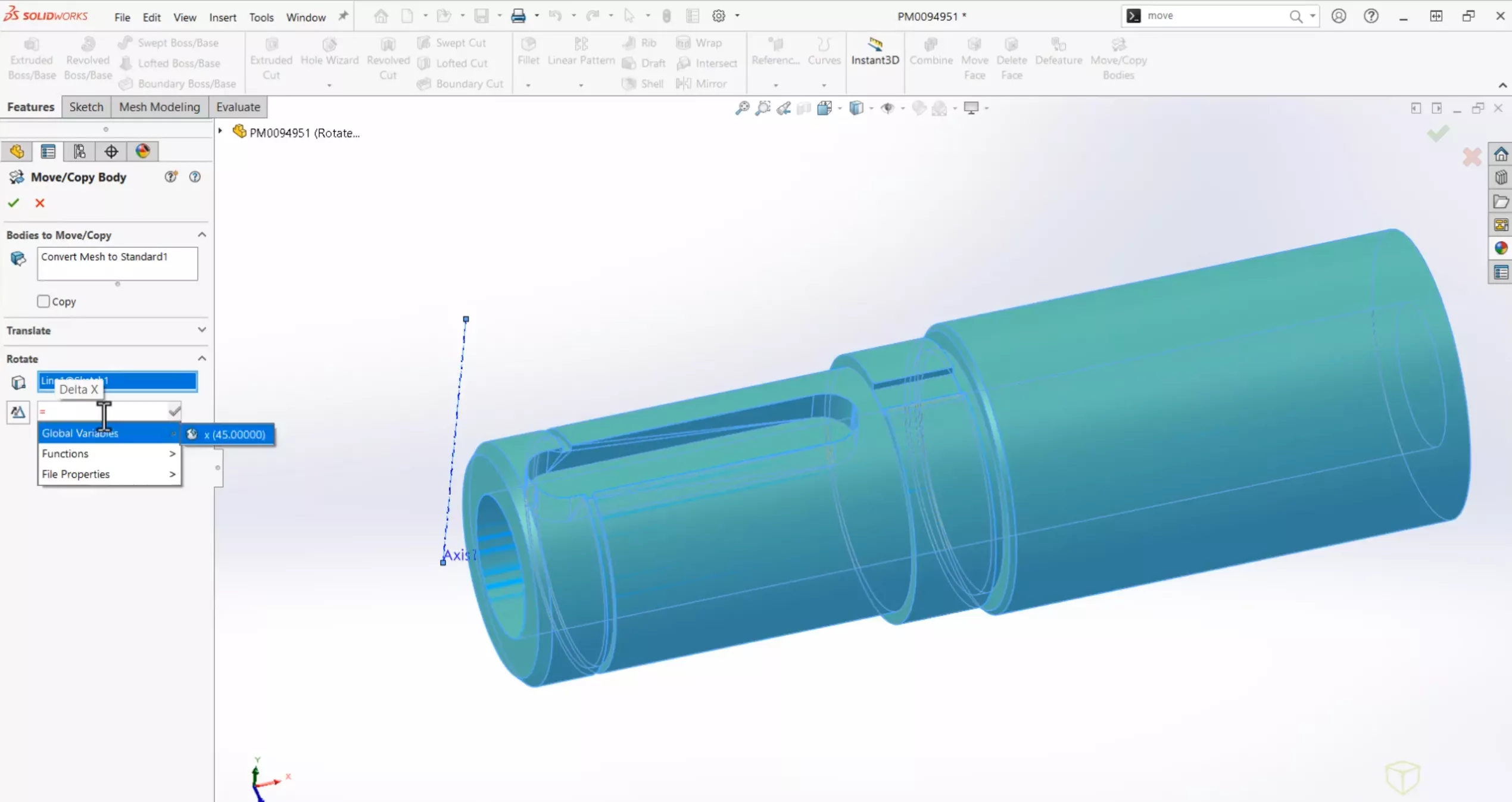 SOLIDWORKS 2025 Move/Copy Body Equations