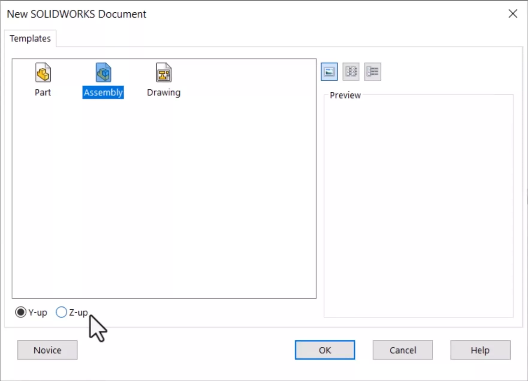 SOLIDWORKS 2025 Y-up and Z-up workflows for creating assemblies