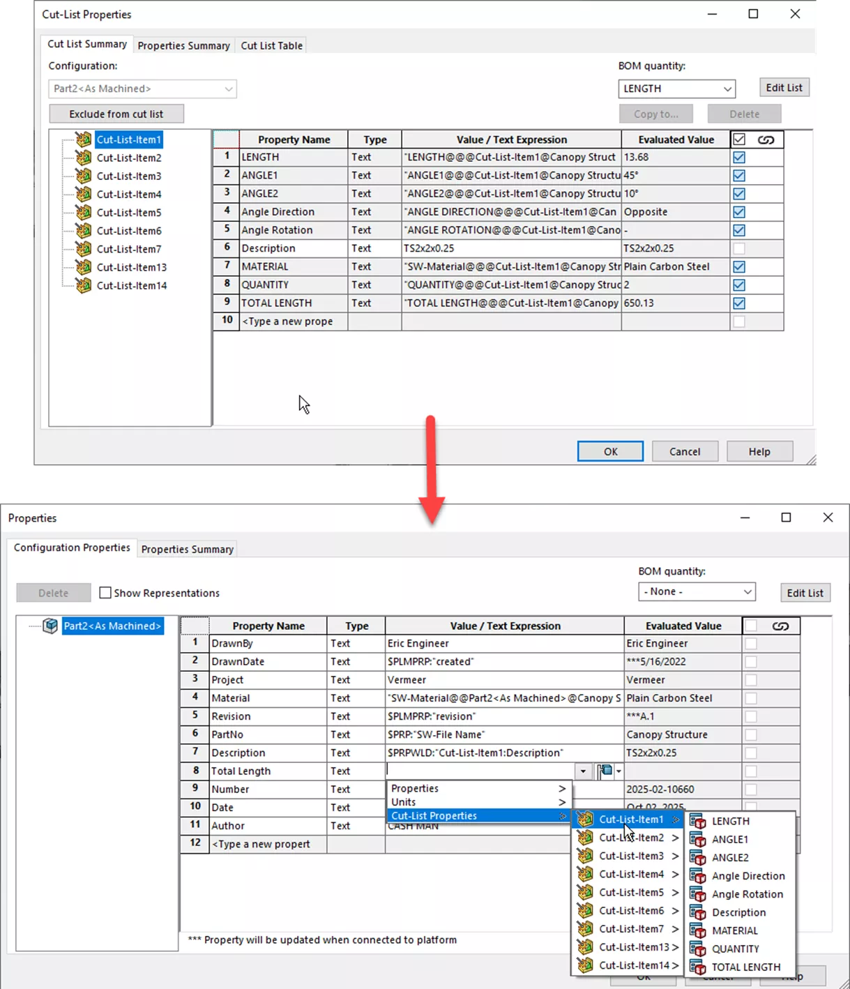 SOLIDWORKS 2026 Cut-List Properties Enhancements 