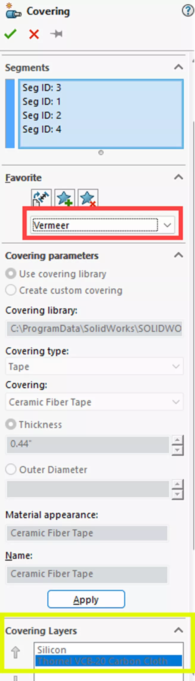 SOLIDWORKS 2026 Covering PropertyManager