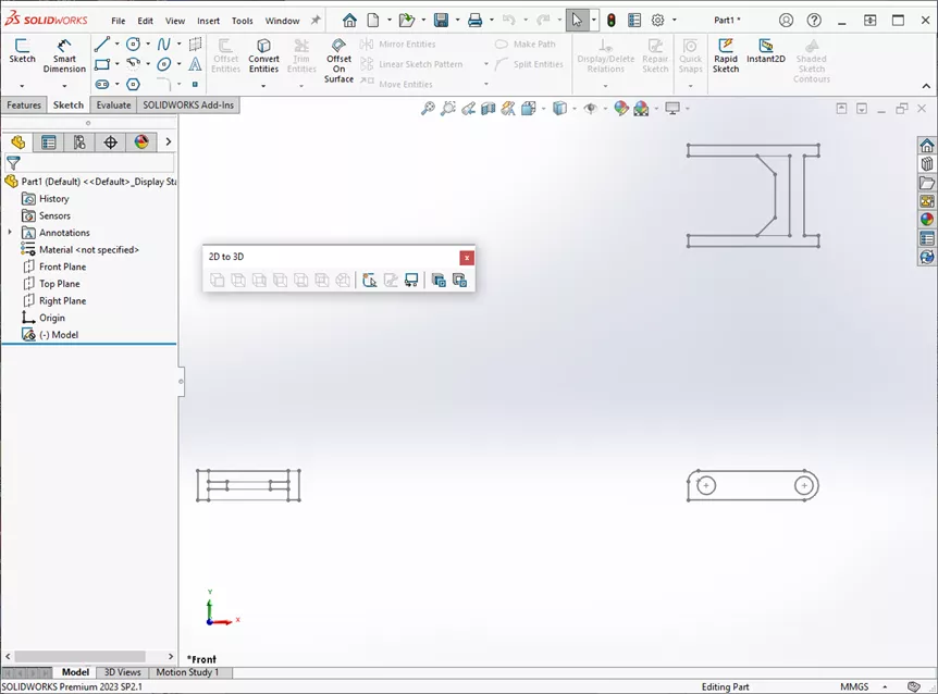 SOLIDWORKS 2D to 3D Toolbar