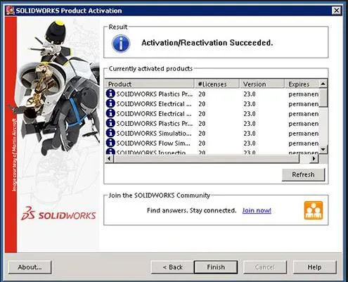 SOLIDWORKS Activation Successful Dialog Box